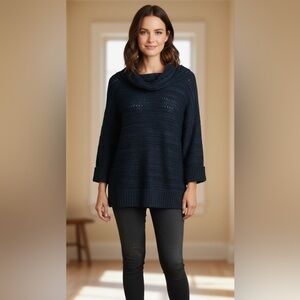 Calvin Klein dark blue cowl neckline 3/4 sleeves wool blend sweater size small